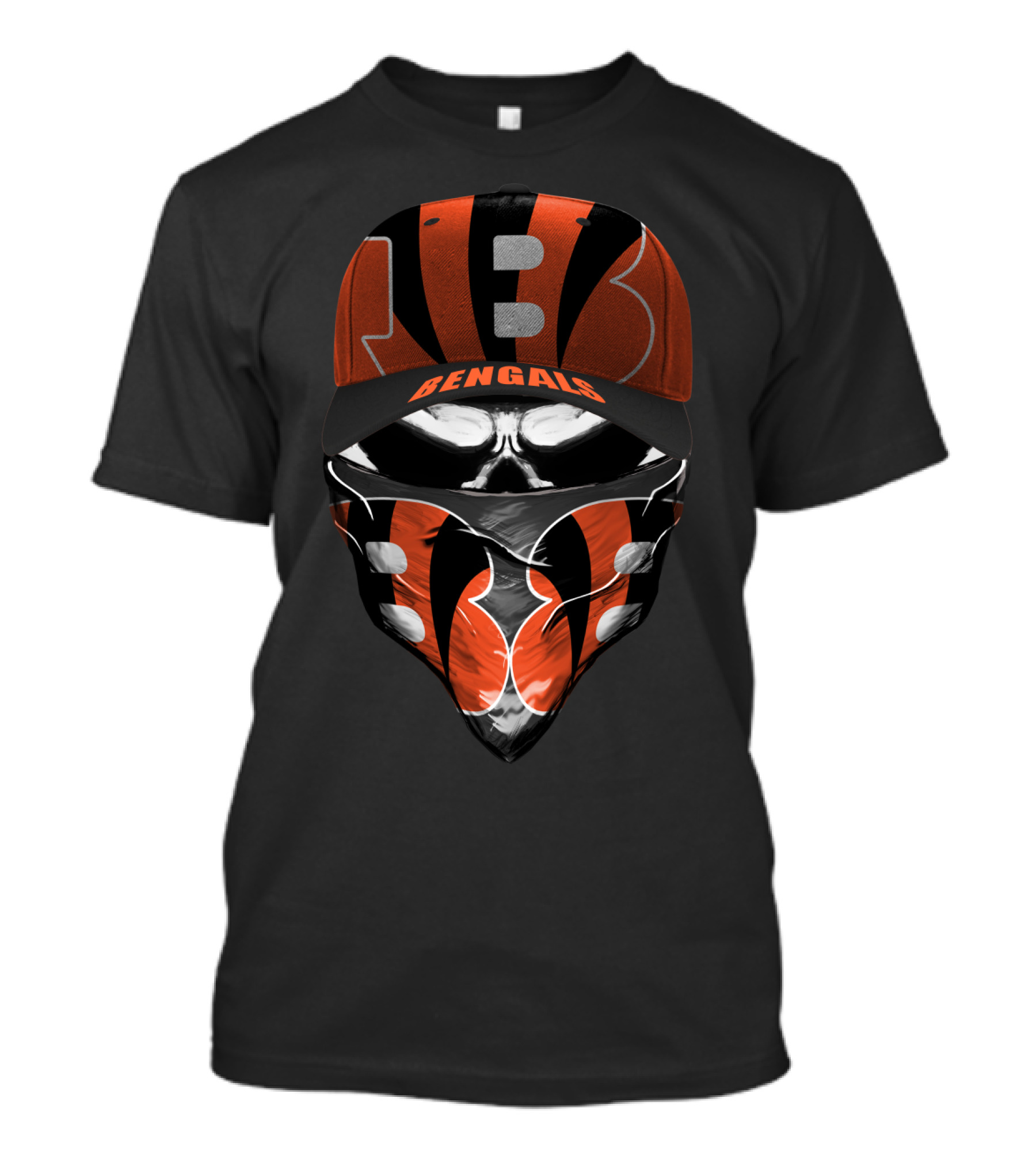 CINCINNATI BENGALS HAT MASK BLACK ORANGE FOOTBALL FAN GEAR T-Shirt