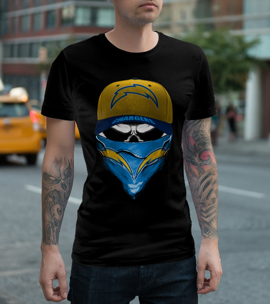 Los Angeles Chargers Skull Hat and Bandana T-Shirt