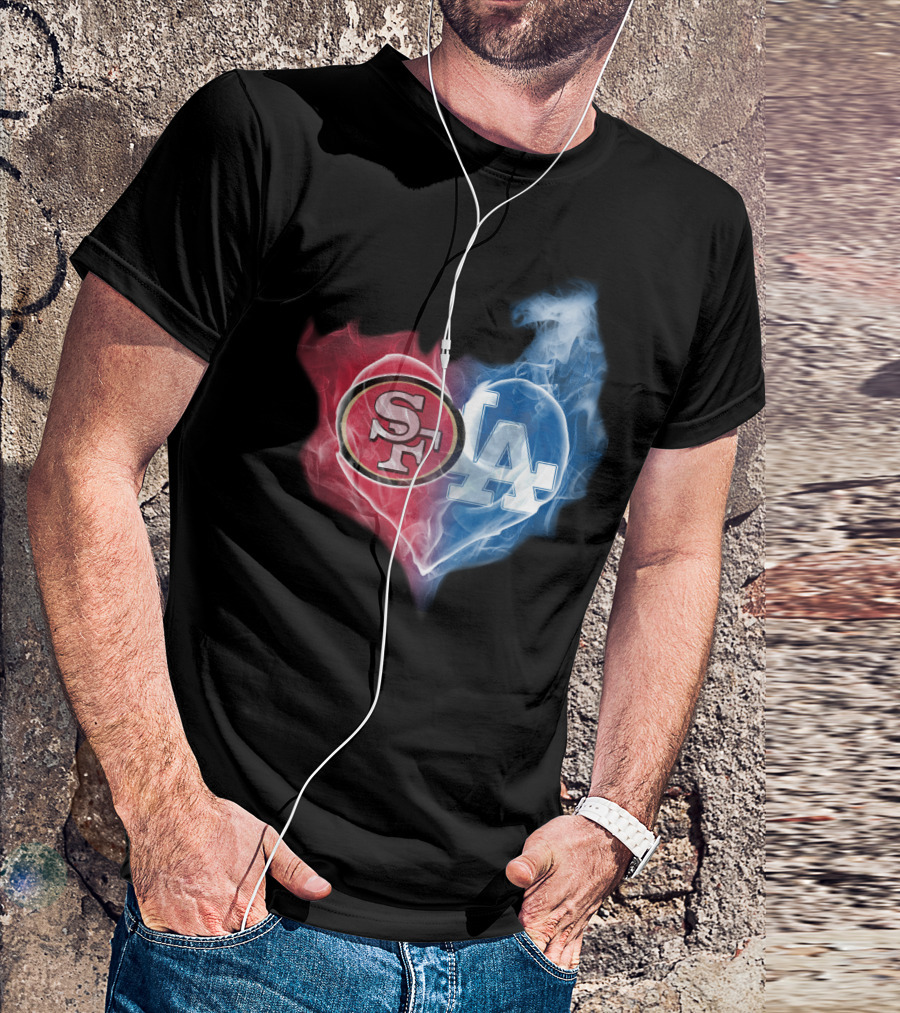 49ers SF And LA Dodgers Heart Fusion T-Shirt