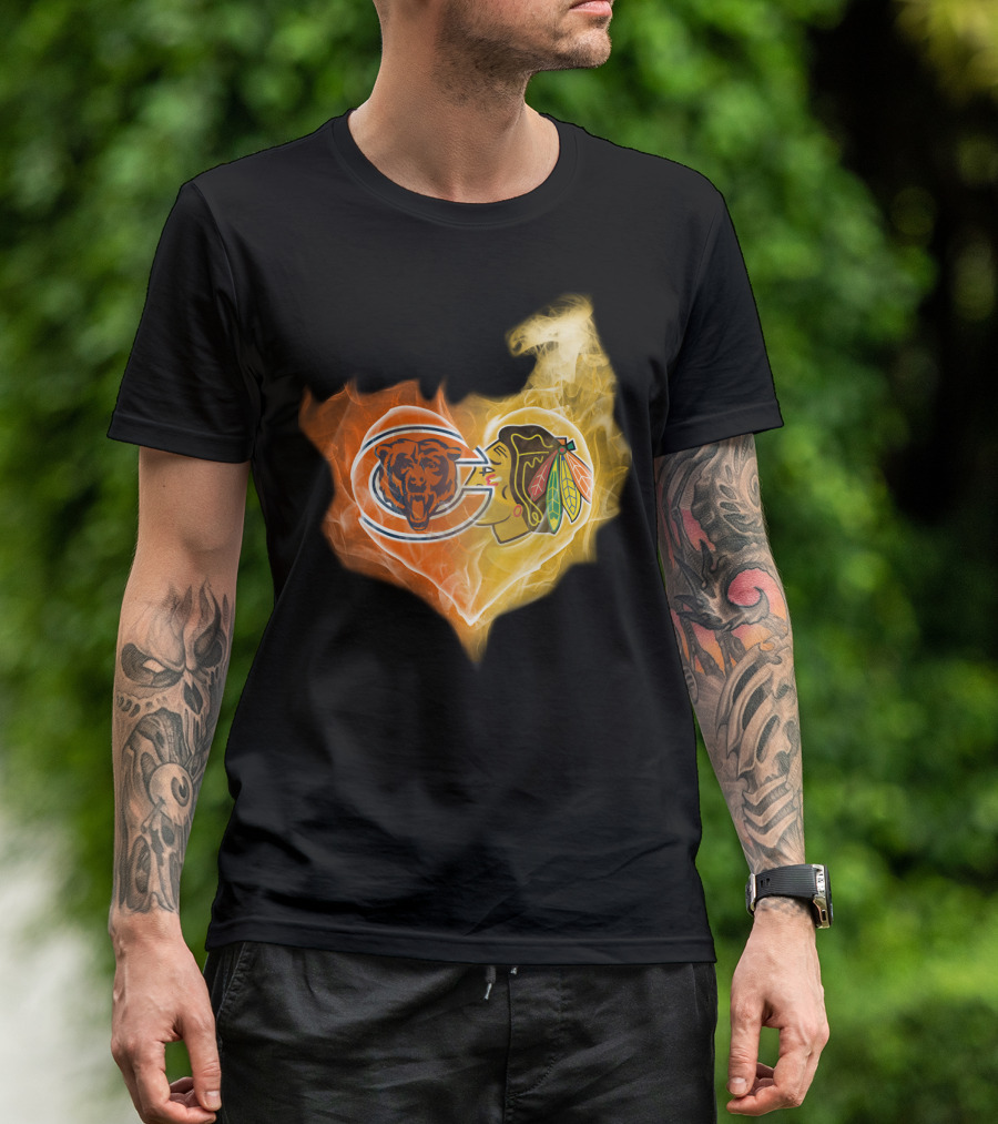 Bears Chicago Blackhawks Fire Heart T-Shirt
