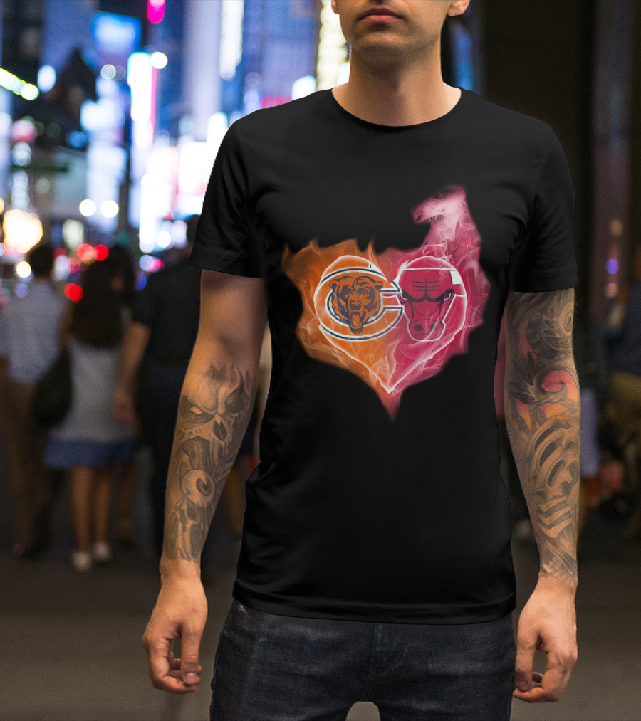 Bears Chicago Bulls Heart Logo Smoke T-Shirt