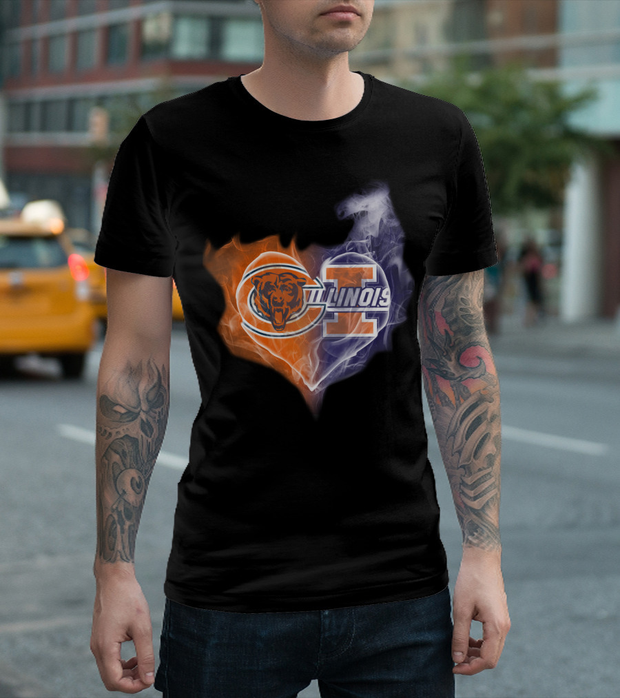 Chicago Bears Illinois Fighting Illini Heart Smoke T-Shirt
