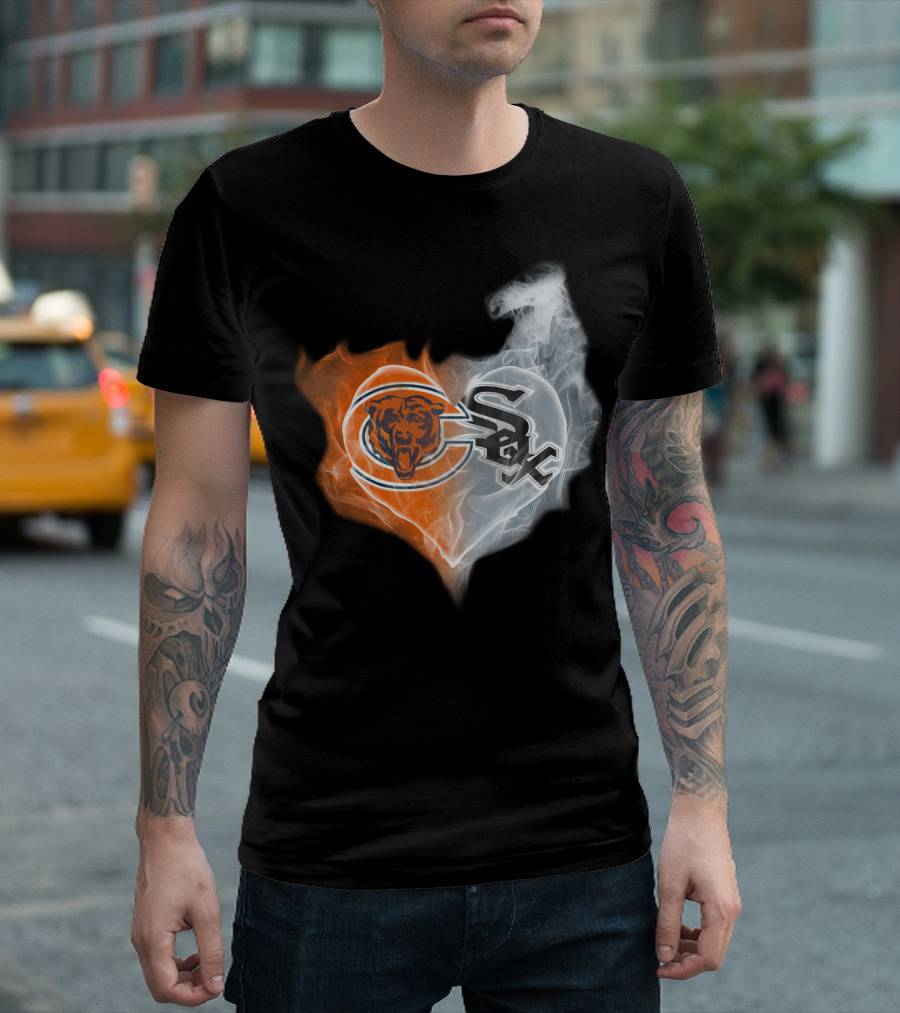Bears White Sox Heart Logo Fire and Smoke Fusion T-Shirt