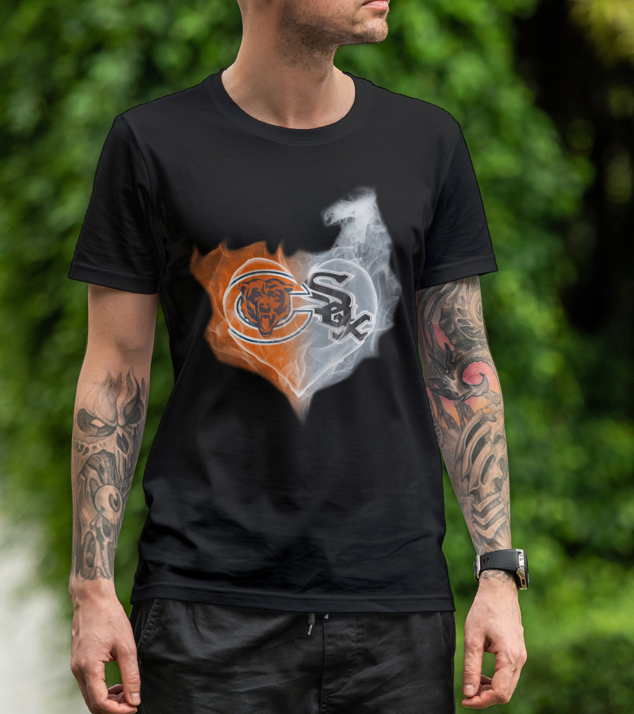Bears White Sox Heart Logo Fire And Smoke Fusion T-Shirt