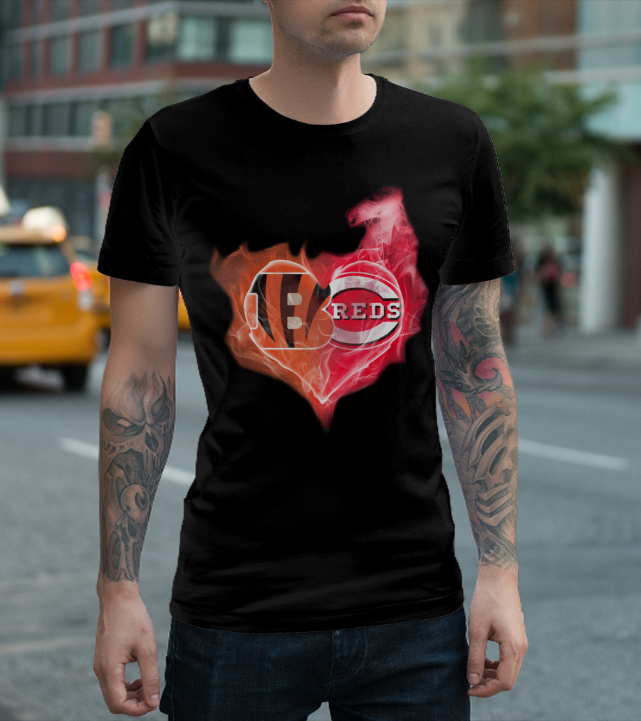 Bengals Reds Cincinnati Heart T-Shirt