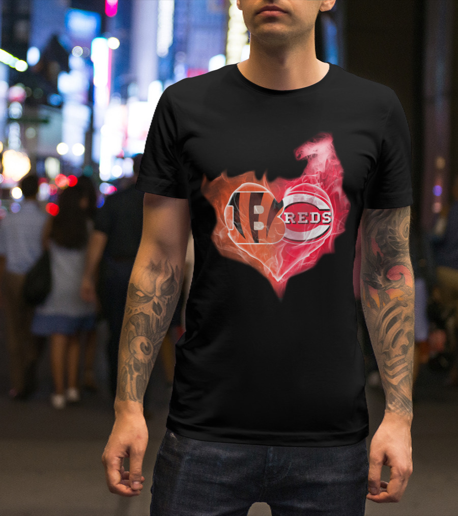 Bengals Reds Cincinnati Heart T-Shirt