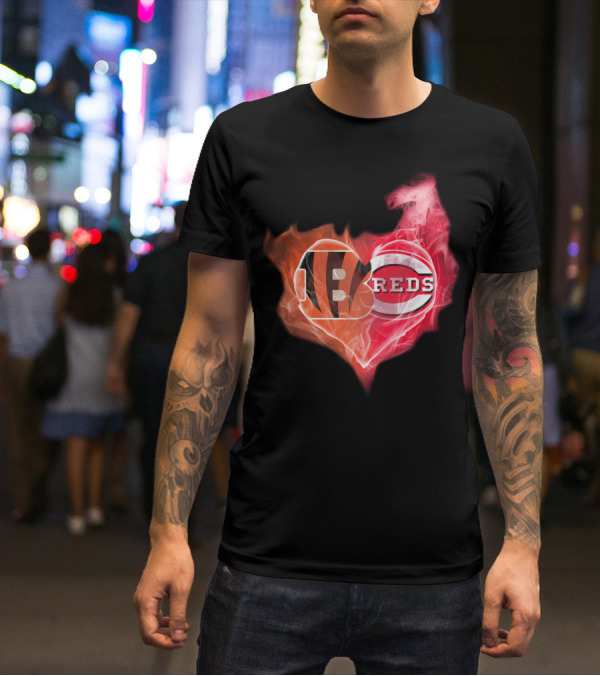 Bengals Reds Cincinnati Heart T-Shirt