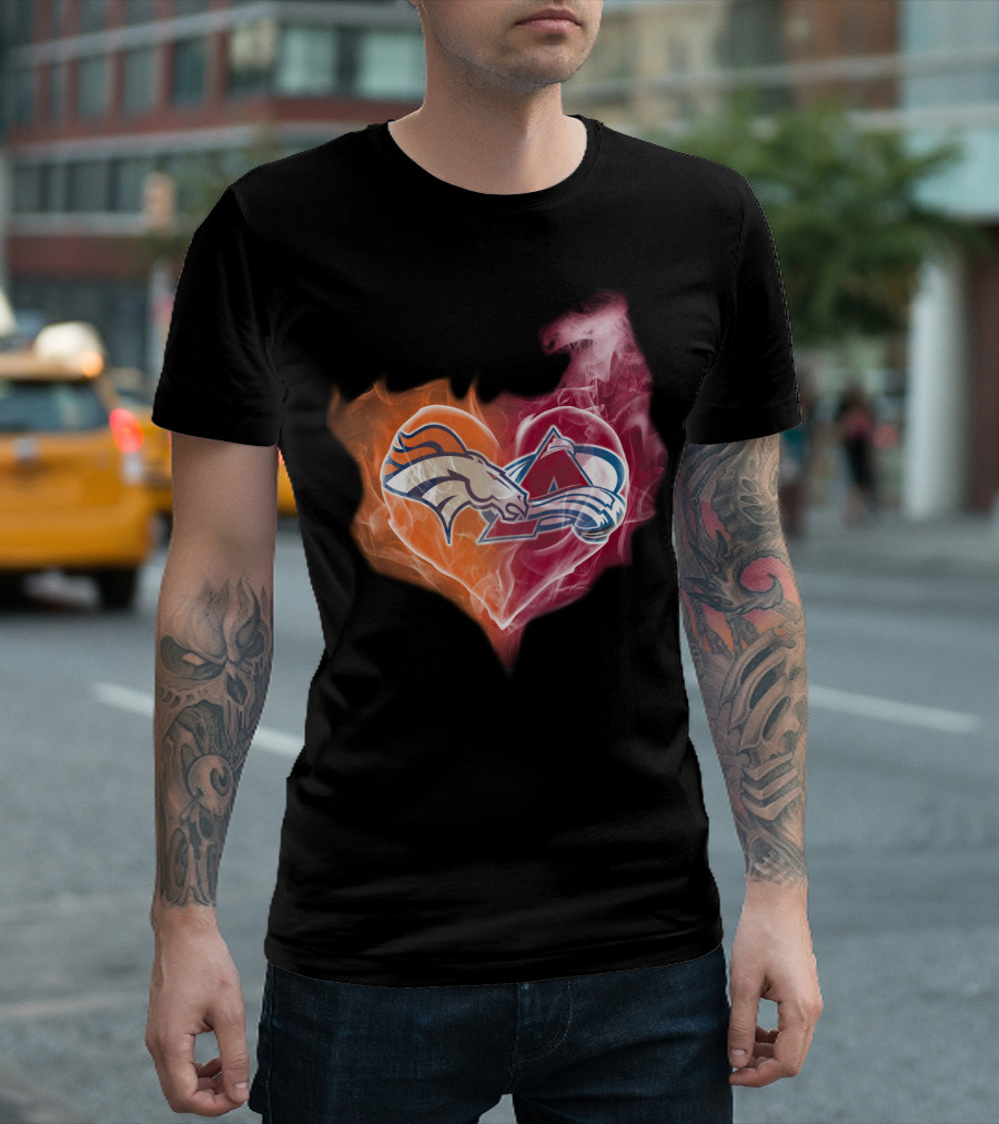 Broncos Colorado Avalanche Heart Flame T-Shirt