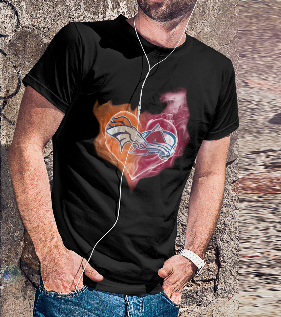 Broncos Colorado Avalanche Heart Flame T-Shirt