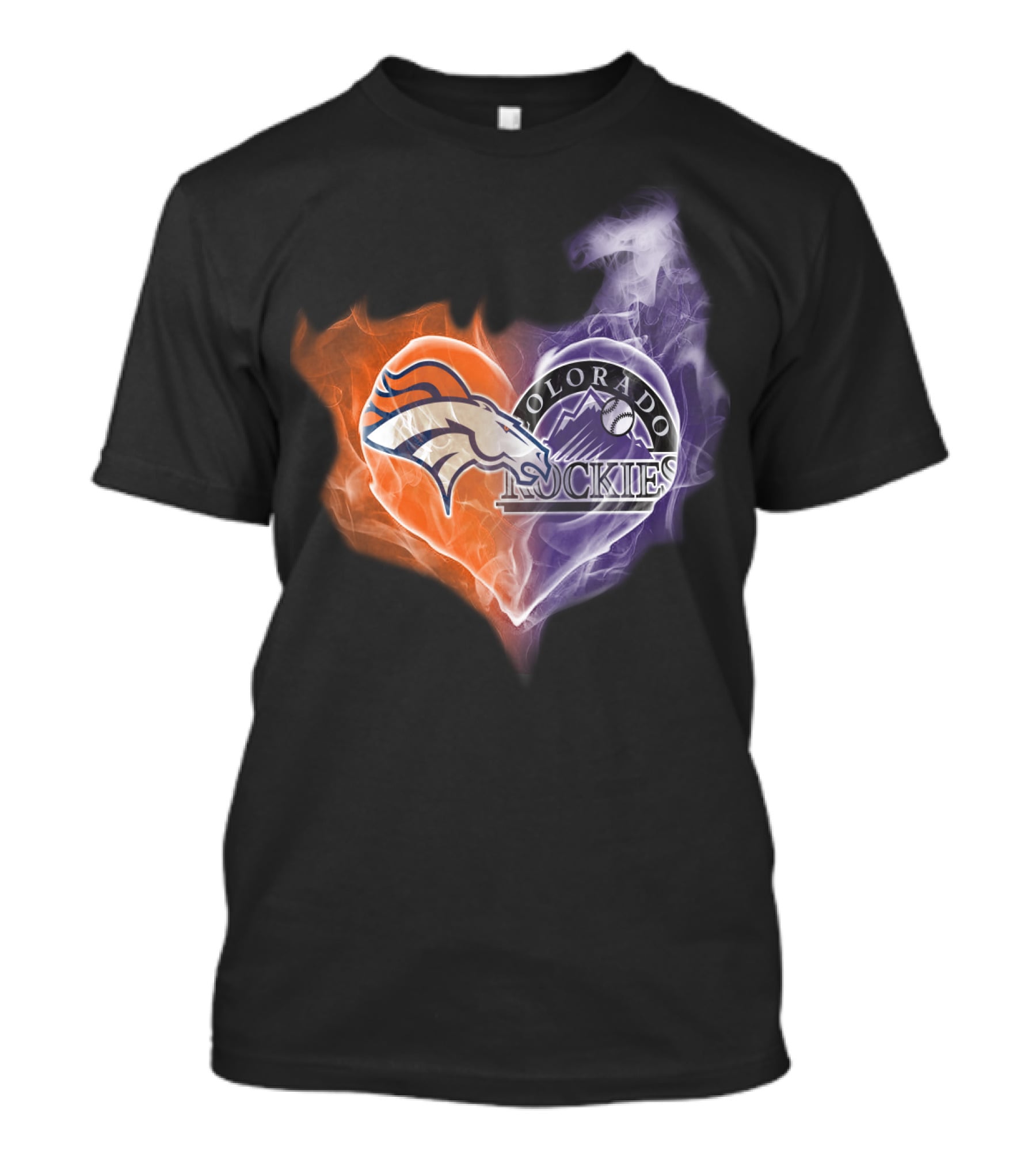 Broncos Colorado Rockies Heart Logo NFL MLB Smoke T-Shirt