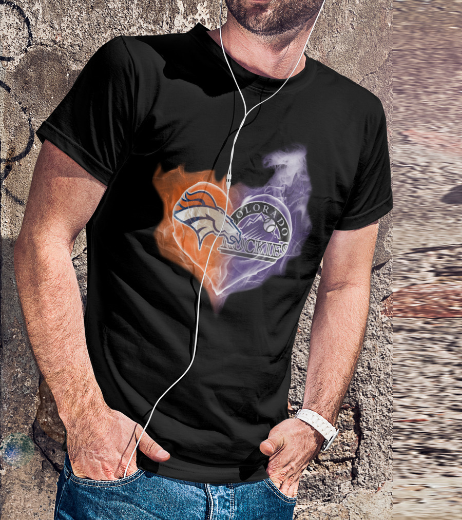Broncos Colorado Rockies Heart Logo NFL MLB Smoke T-Shirt