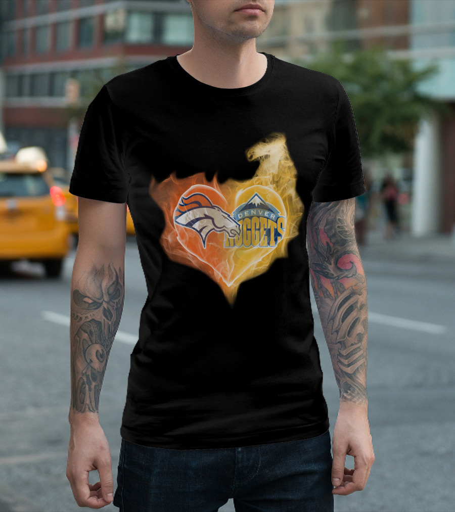 Denver Broncos Nuggets Heart Flame Fusion T-Shirt