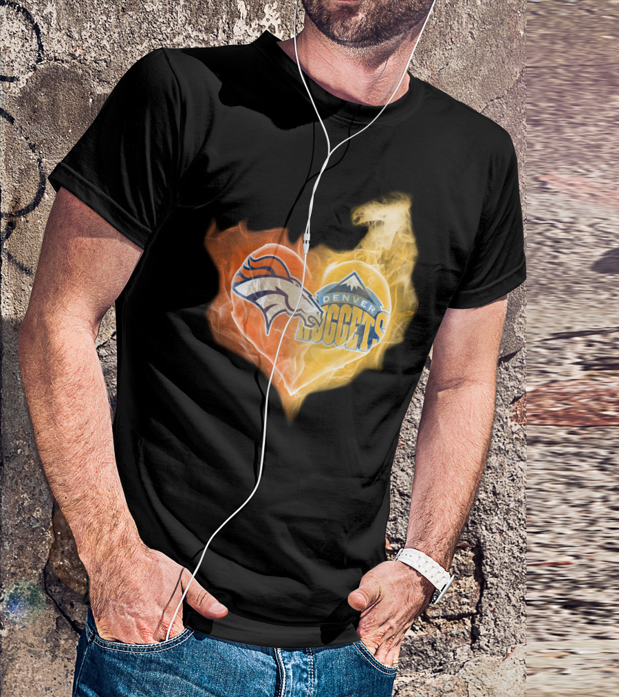 Denver Broncos Nuggets Heart Flame Fusion T-Shirt