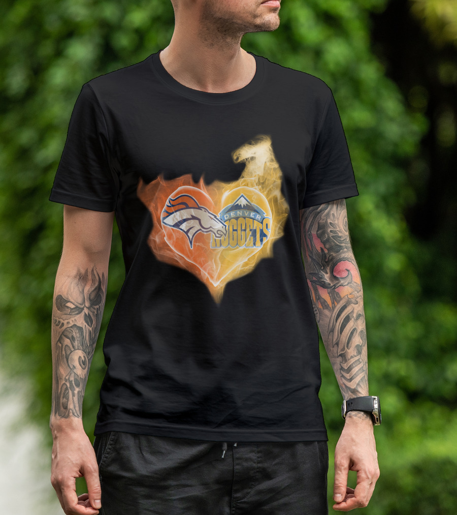 Denver Broncos Nuggets Heart Flame Fusion T-Shirt