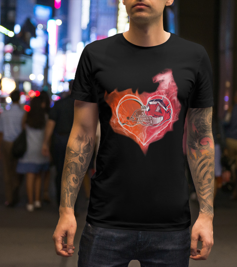 Browns Cleveland Indians Helmet Heart Fire Fusion T-Shirt