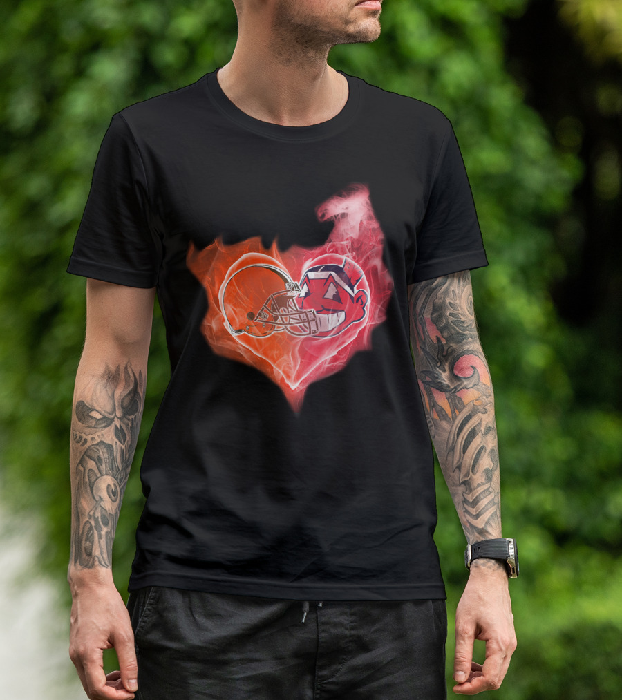 Browns Cleveland Indians Helmet Heart Fire Fusion T-Shirt