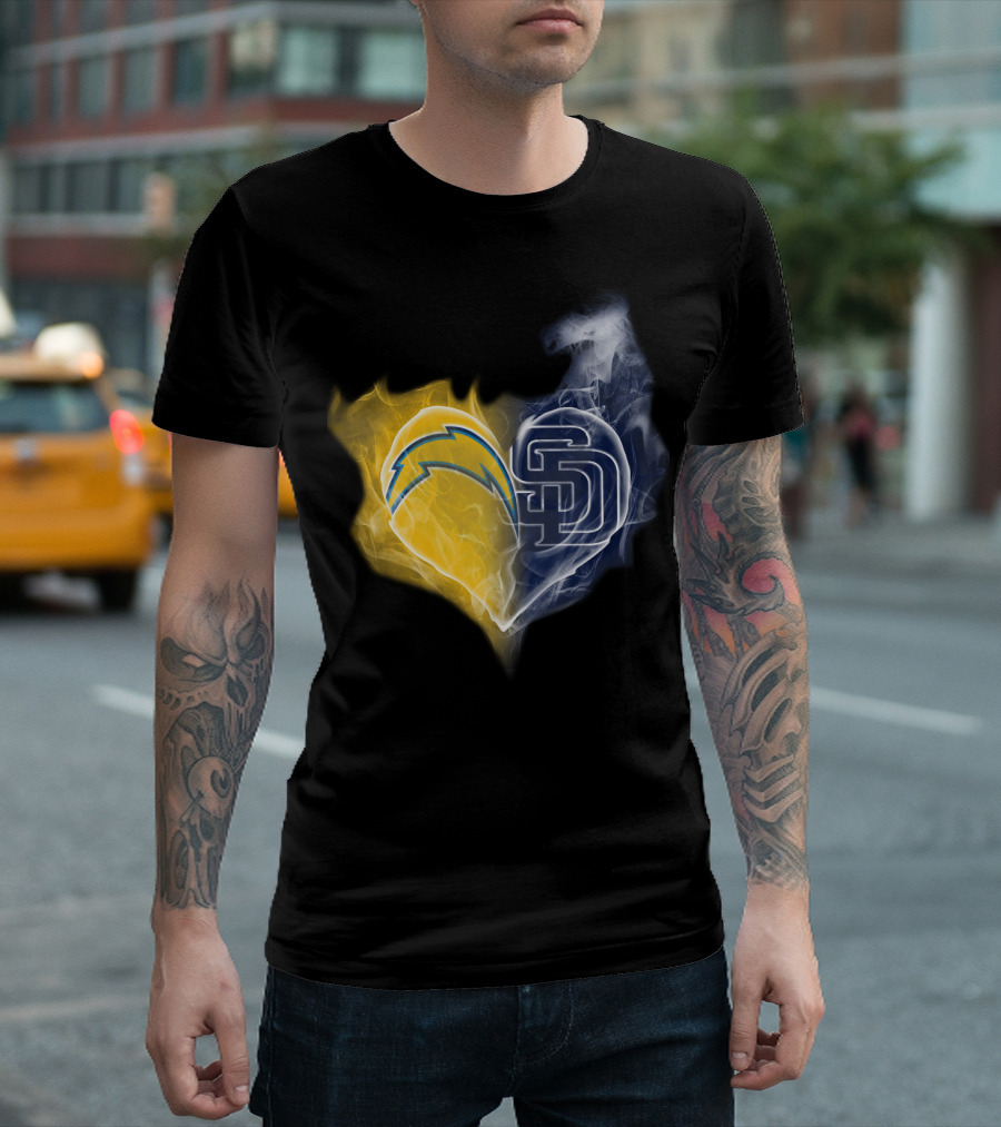 Chargers Padres Heart Symbol Collaboration T-Shirt