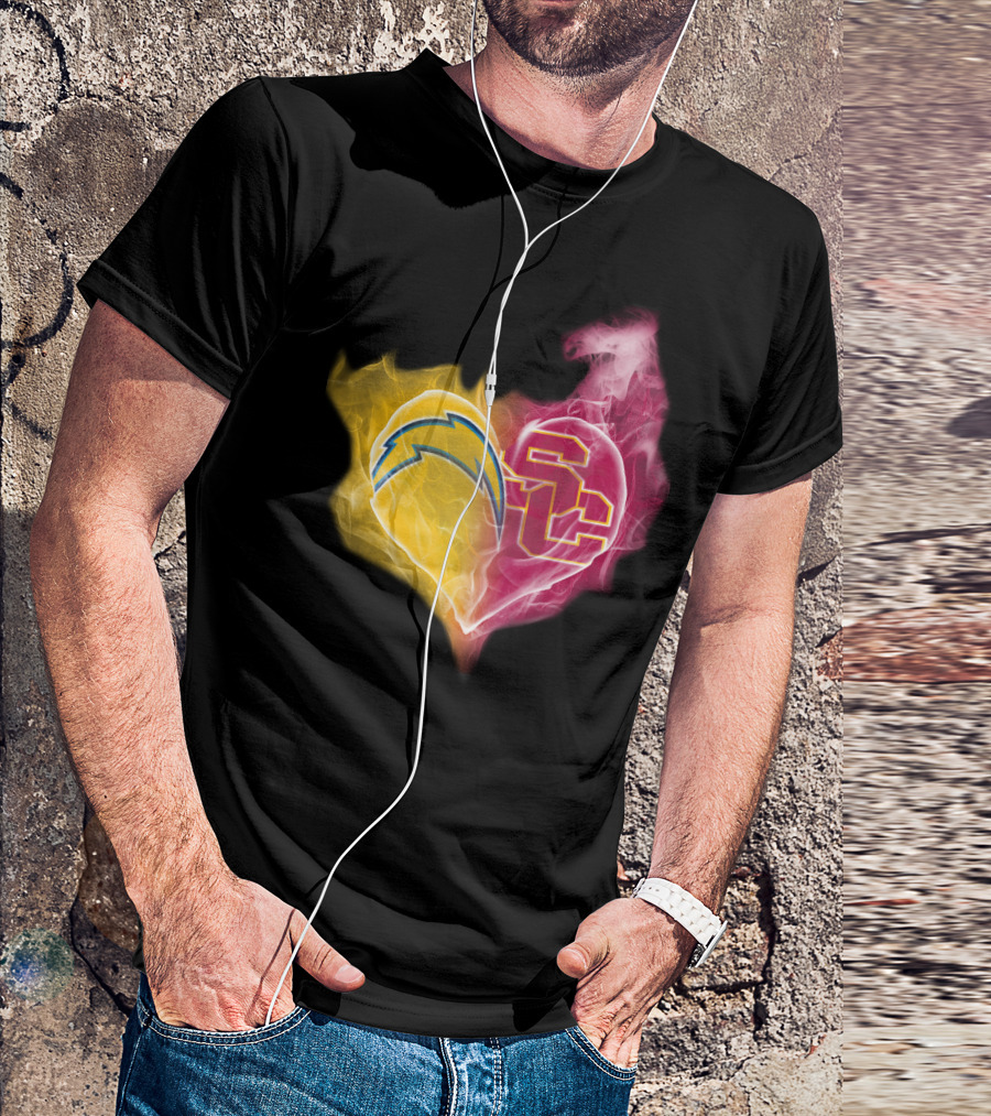 Chargers USC Trojans Heart Symbol Fusion T-Shirt