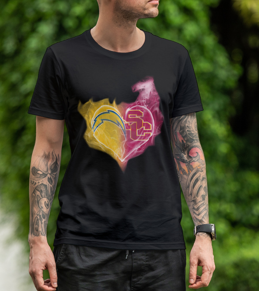 Chargers USC Trojans Heart Symbol Fusion T-Shirt