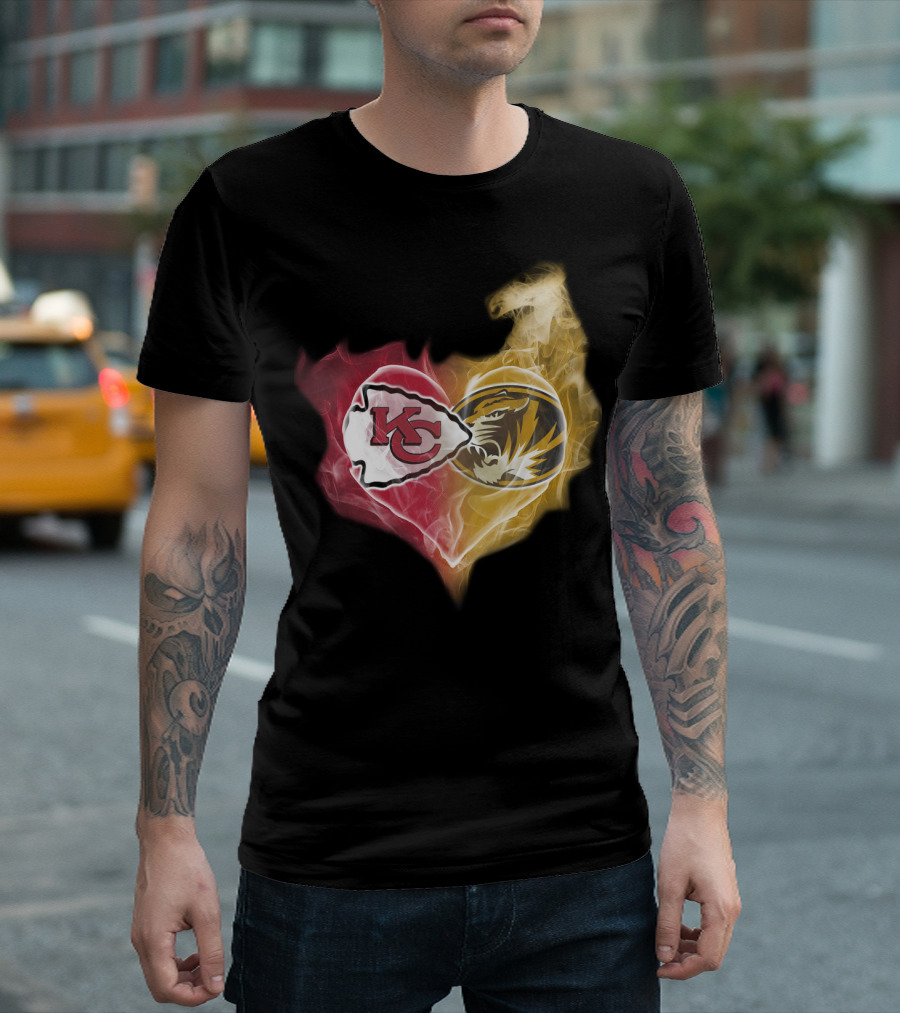 Chiefs Missouri Tigers Kc Smoke Heart T-Shirt
