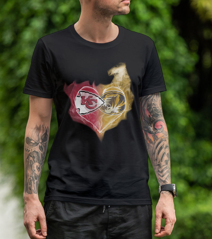 Chiefs Missouri Tigers Kc Smoke Heart T-Shirt