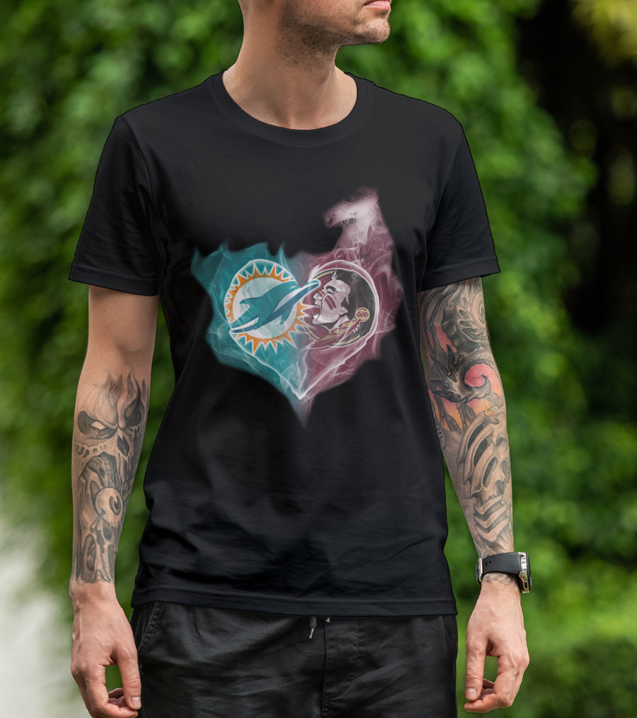 Miami Dolphins Florida State Seminoles Logo Heart Fusion T-Shirt