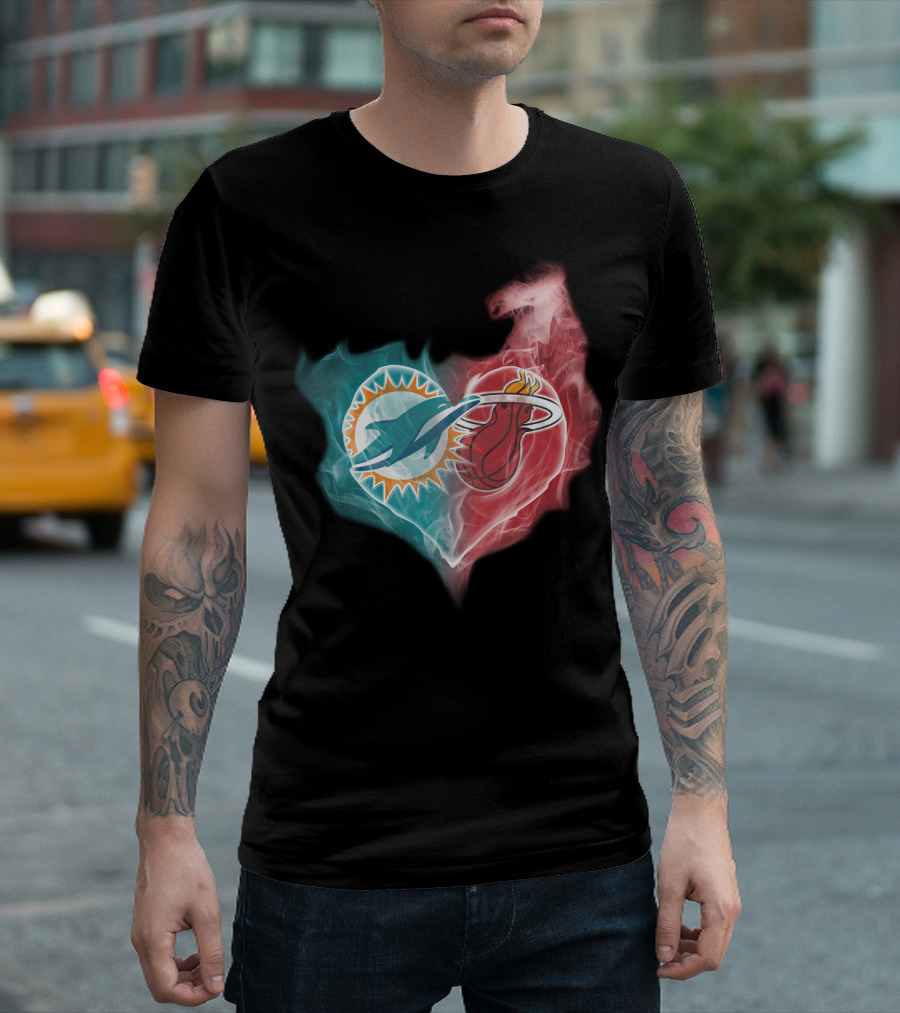 Dolphins Miami Heat Heart Logo Fusion T-Shirt