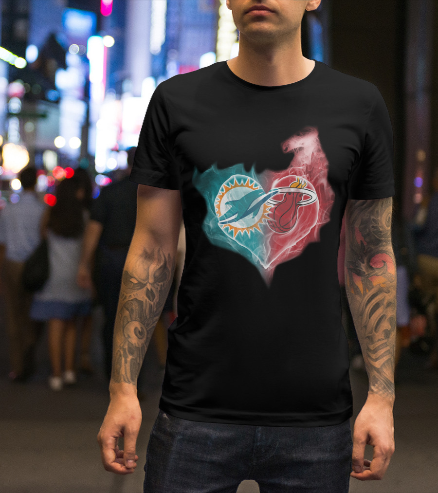 Dolphins Miami Heat Heart Logo Fusion T-Shirt