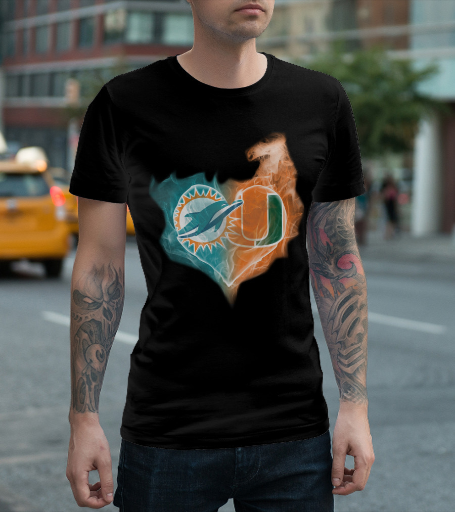 Miami Dolphins Hurricanes Heart Logo Fusion T-Shirt