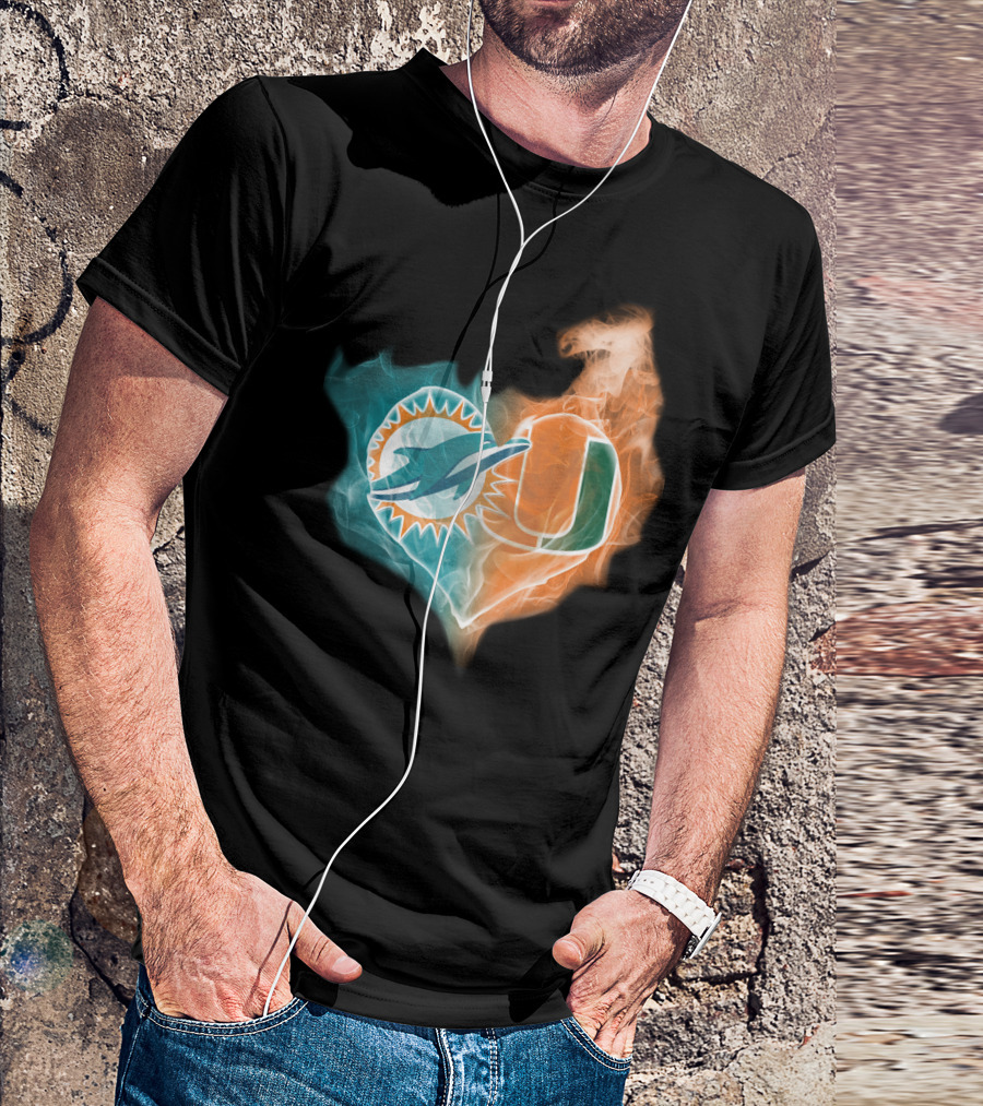 Miami Dolphins Hurricanes Heart Logo Fusion T-Shirt