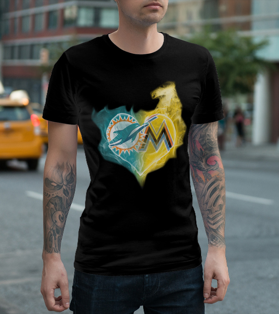 Dolphins Miami Marlins Heart Emblem T-Shirt