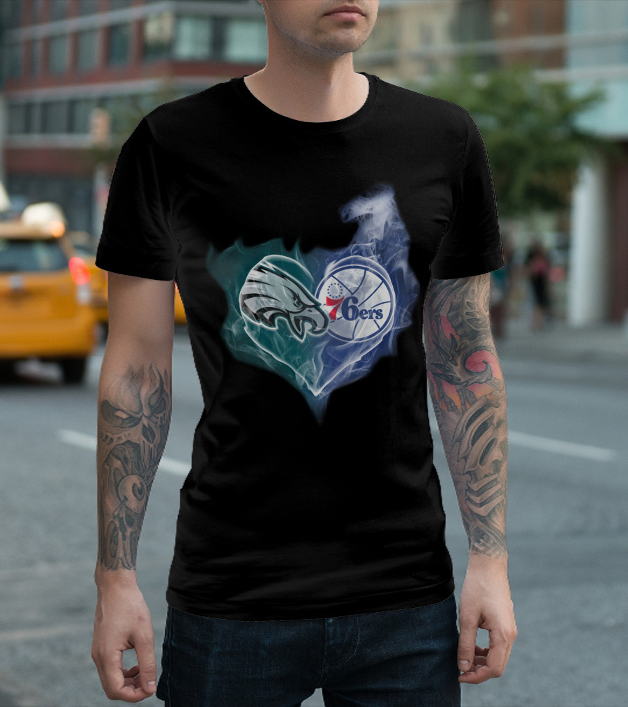 Philadelphia Eagles and 76ers Heart Logo Fusion T-Shirt
