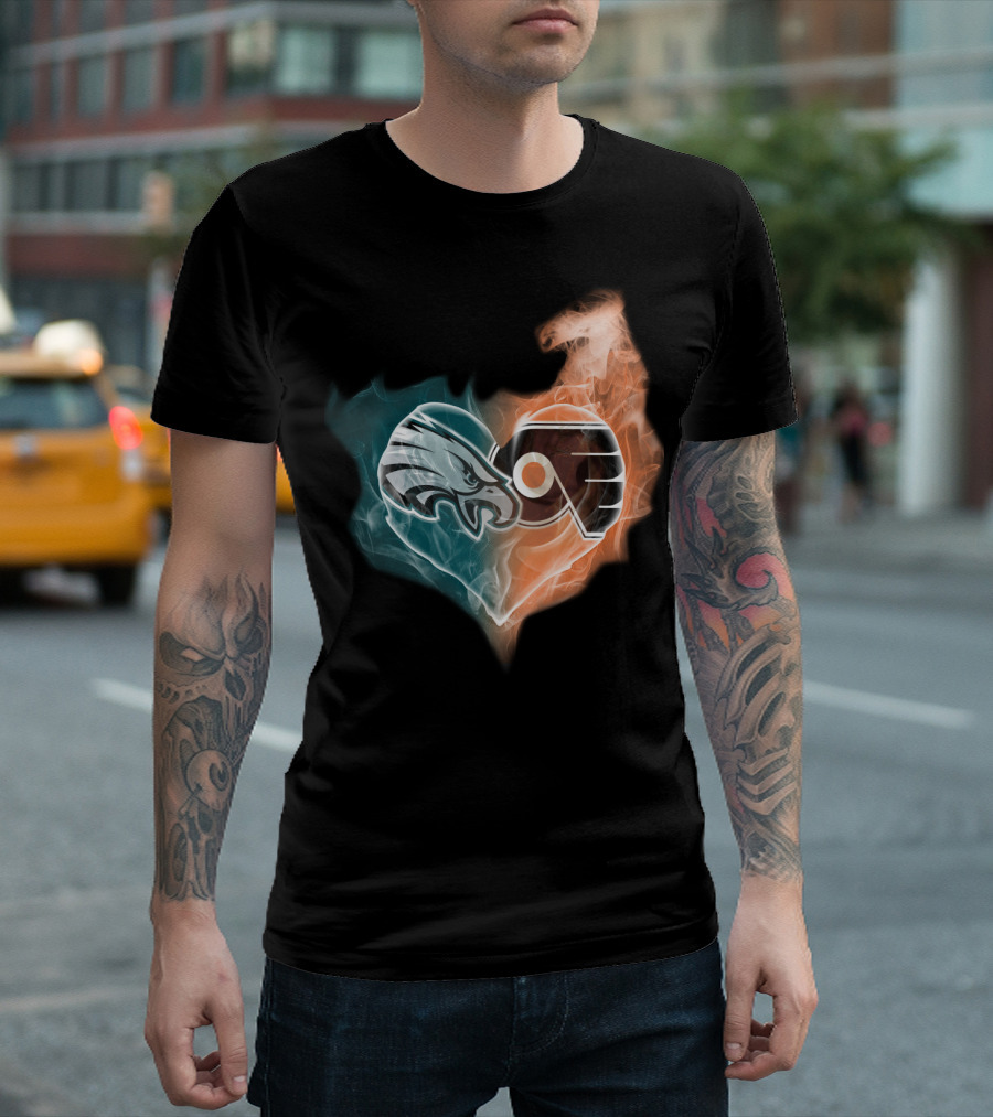 Philadelphia Eagles Flyers Heart Logo Fusion T-Shirt