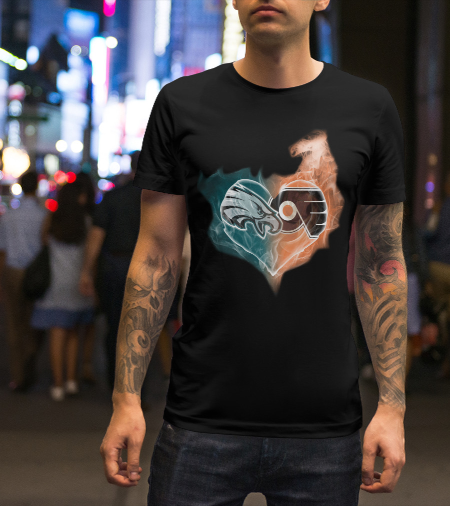Philadelphia Eagles Flyers Heart Logo Fusion T-Shirt