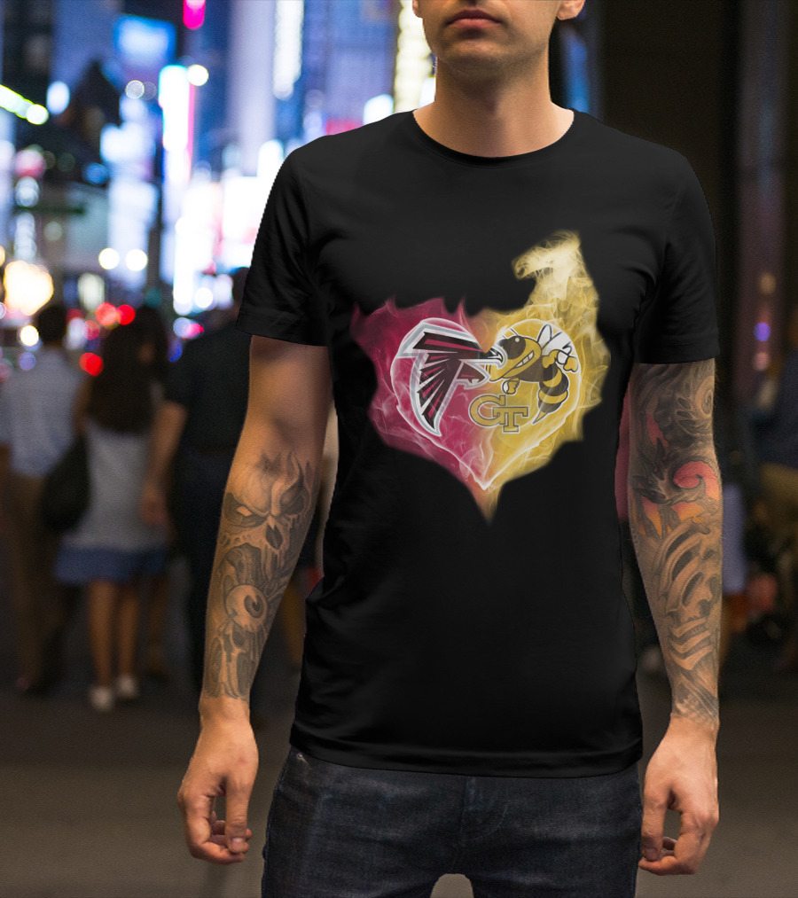 Falcons Georgia Tech Yellow Jackets Heart-Shaped Smoke Merge T-Shirt