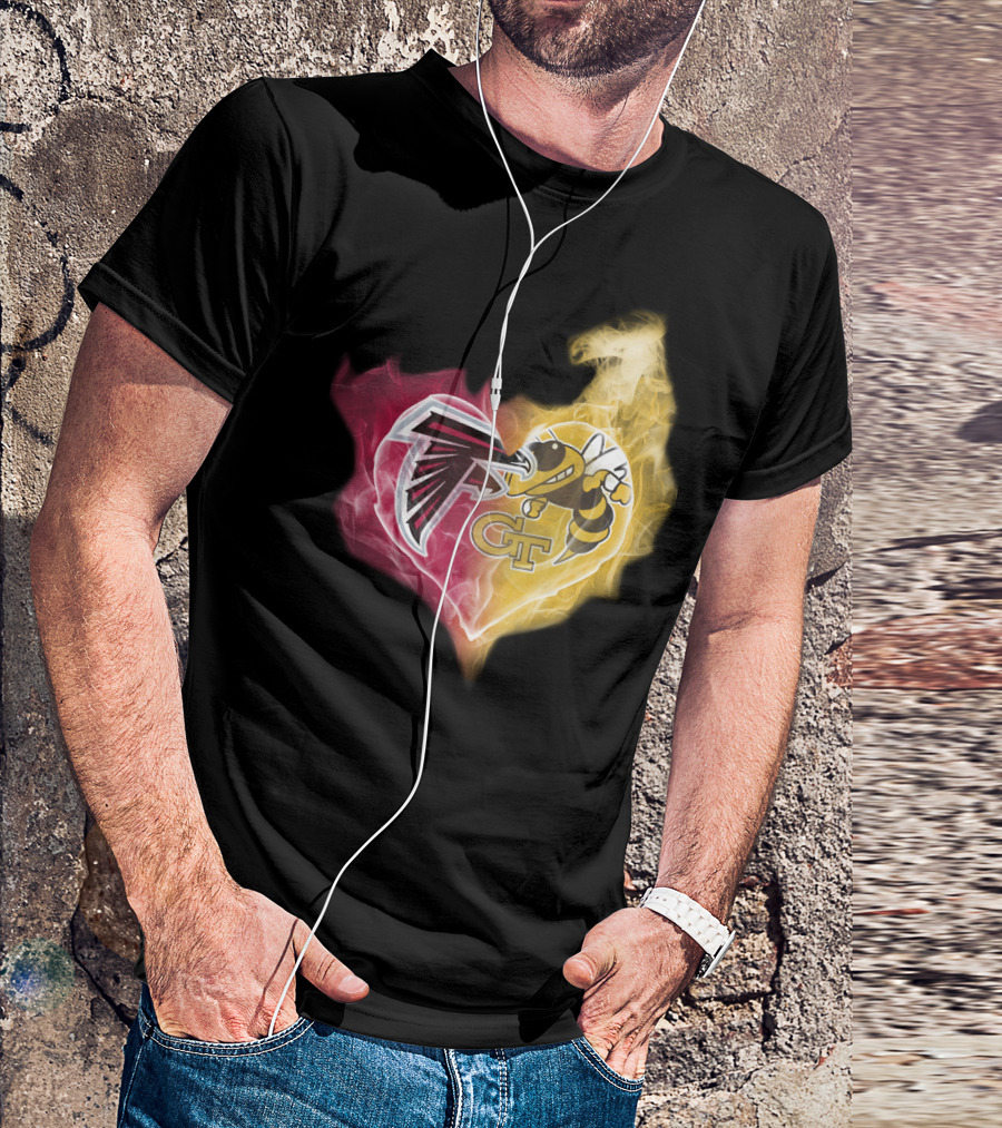 Falcons Georgia Tech Yellow Jackets Heart-Shaped Smoke Merge T-Shirt