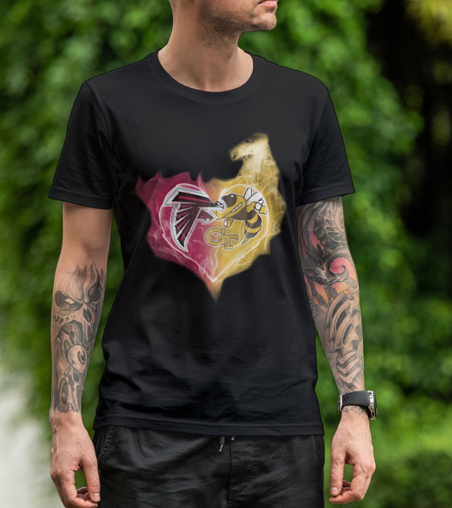 Falcons Georgia Tech Yellow Jackets Heart-Shaped Smoke Merge T-Shirt