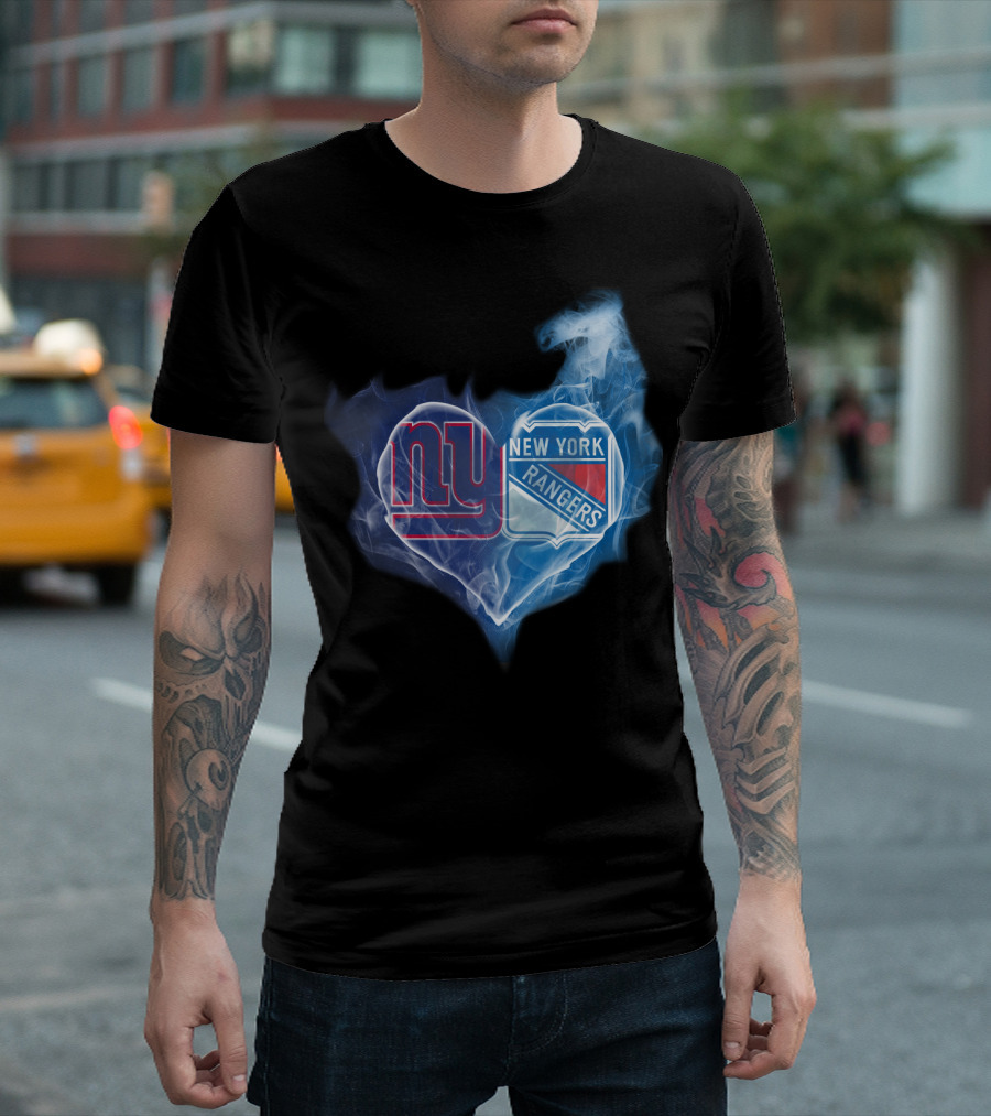 Ny Giants New York Rangers Heart Smoke T-Shirt