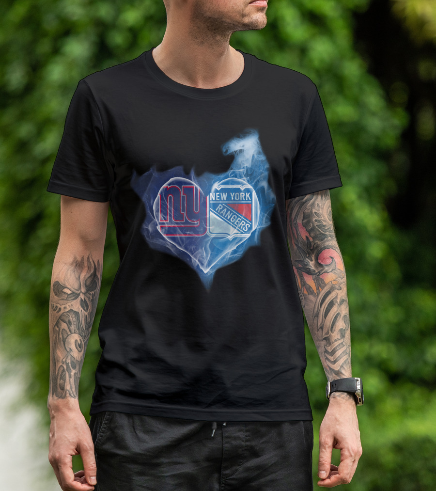 Ny Giants New York Rangers Heart Smoke T-Shirt