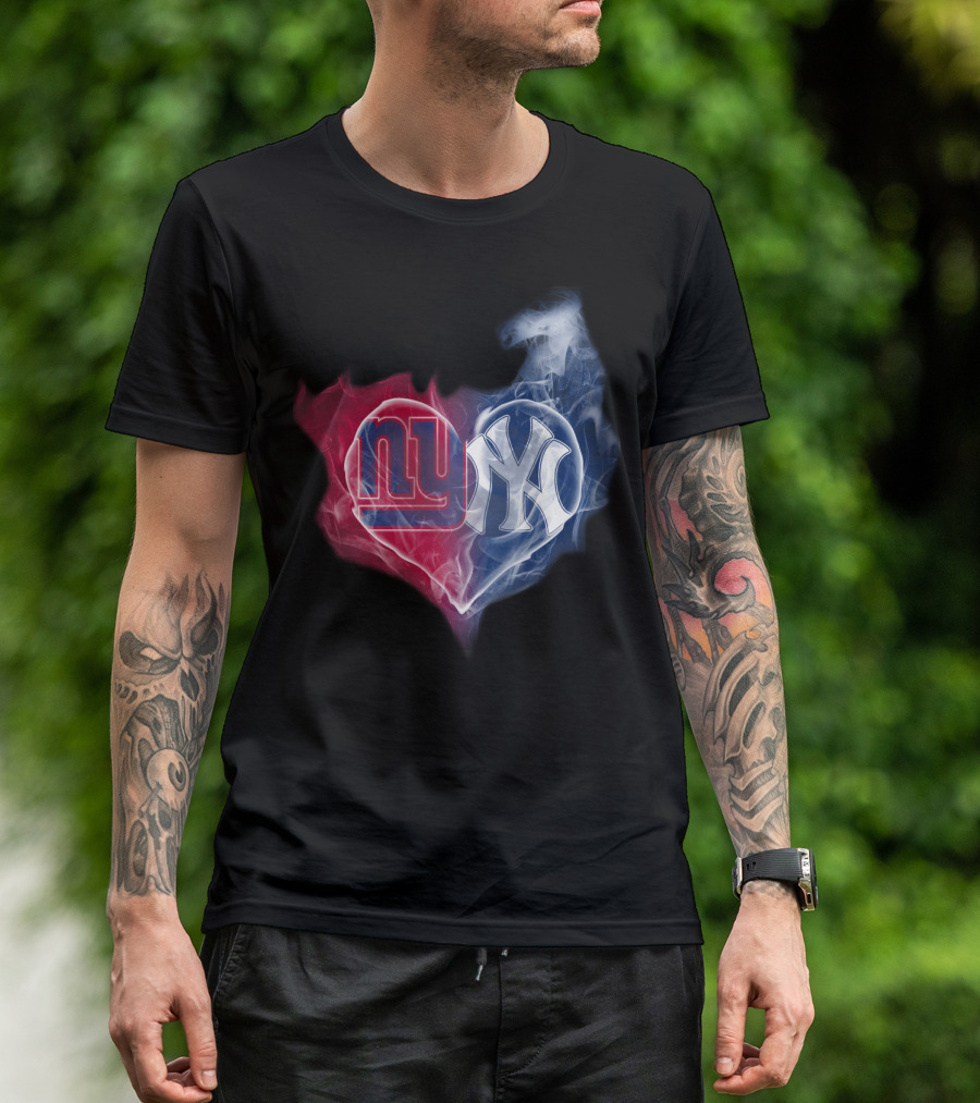 NY Giants NY Yankees Heart Smoke T-Shirt