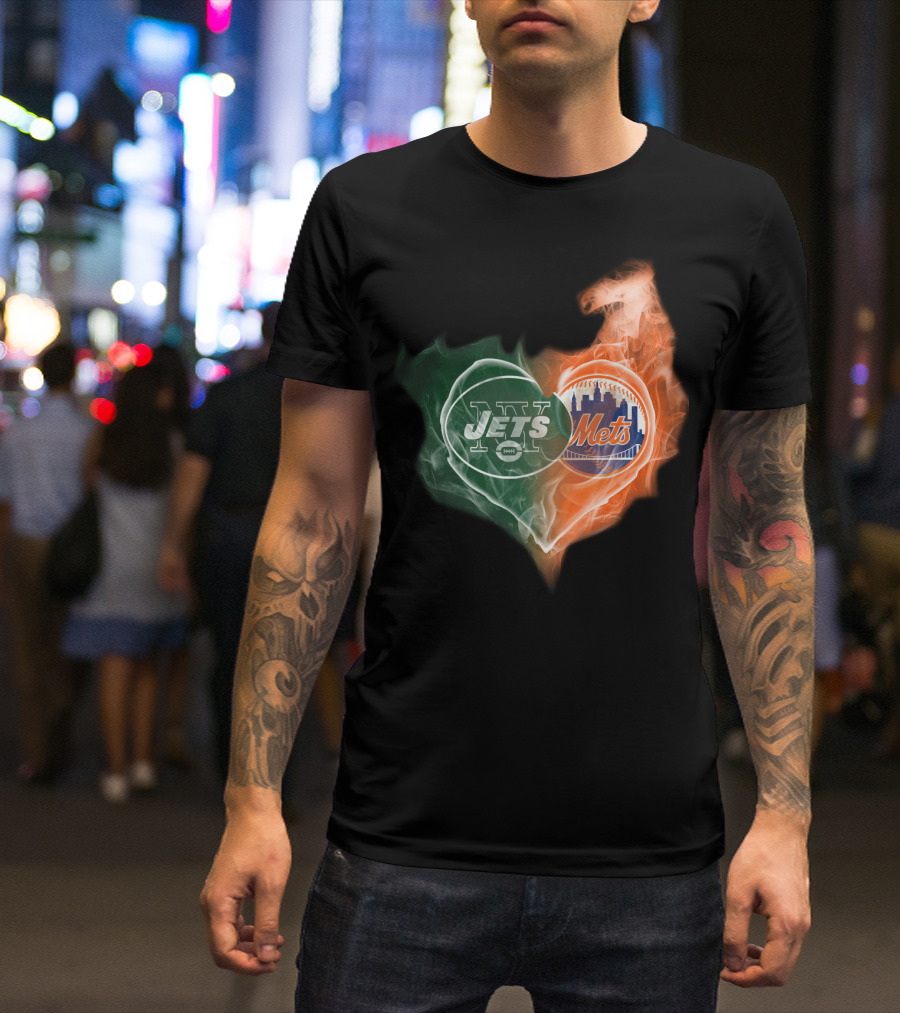 New York Jets Mets Heart Smoke Logo Fusion T-Shirt