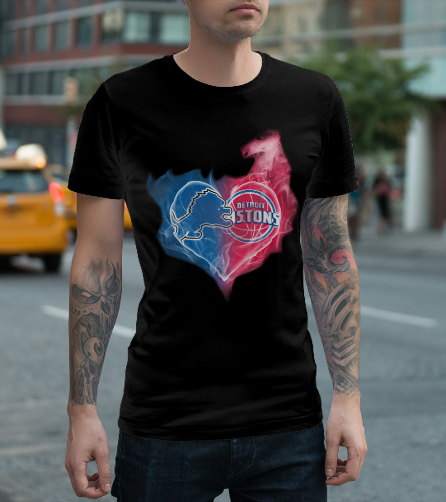 Detroit Lions Pistons Heart Fusion T-Shirt