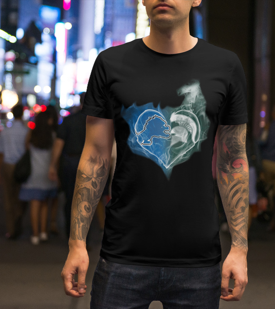 Detroit Lions Michigan State Spartans Heart Logo Fusion T-Shirt