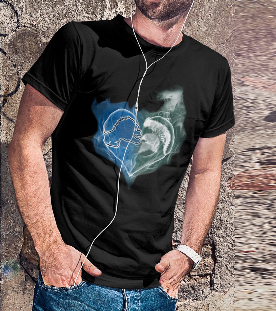 Detroit Lions Michigan State Spartans Heart Logo Fusion T-Shirt