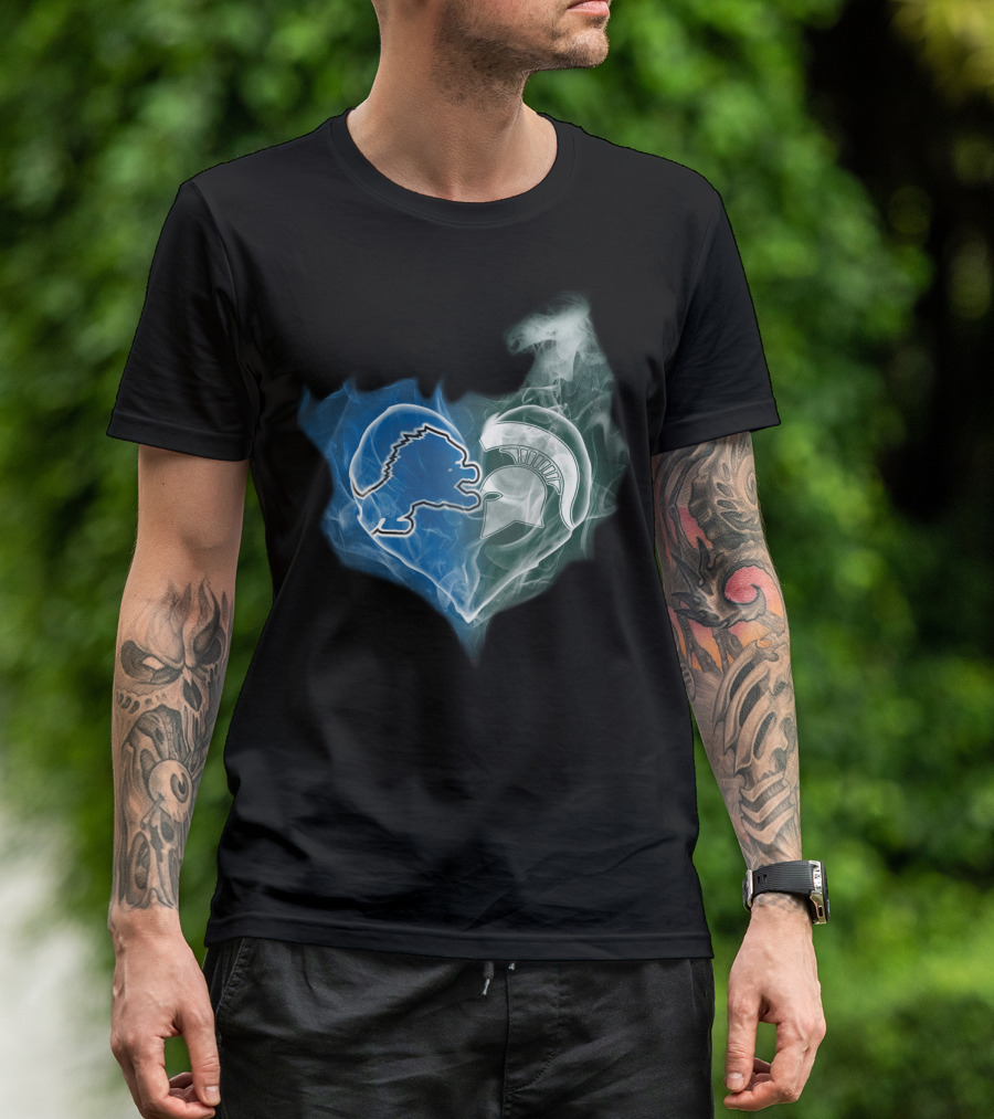 Detroit Lions Michigan State Spartans Heart Logo Fusion T-Shirt
