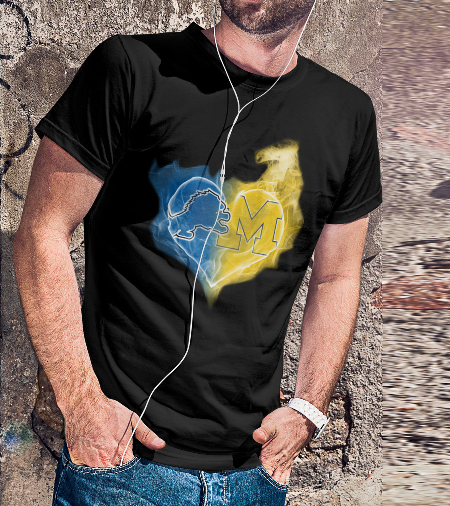 Lions Michigan Wolverines Heart Logo Emblem T-Shirt