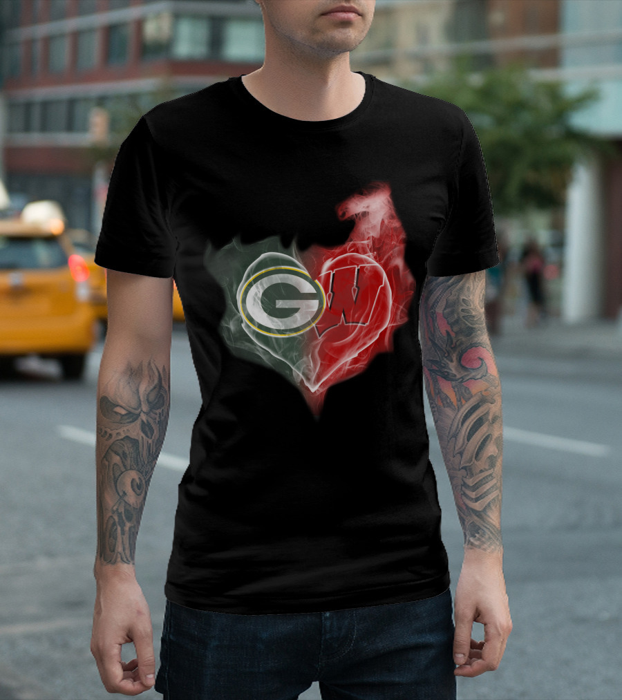 Packers Wisconsin Badgers G W Heart Fusion T-Shirt