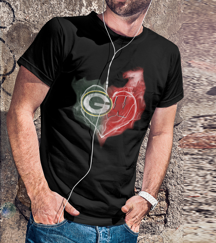 Packers Wisconsin Badgers G W Heart Fusion T-Shirt