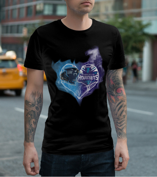 Carolina Panthers Charlotte Hornets Heart Fusion T-Shirt
