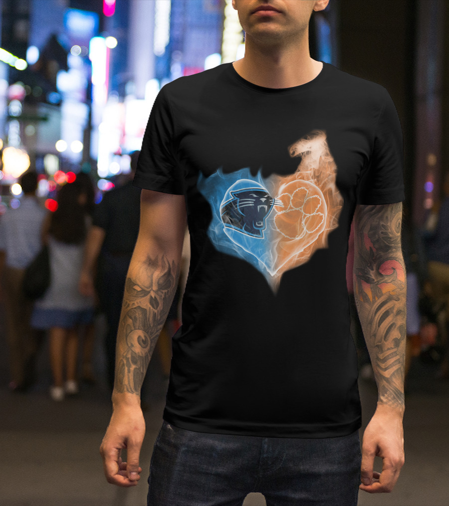 Carolina Panthers Clemson Tigers Heart Logo Fire And Ice T-Shirt